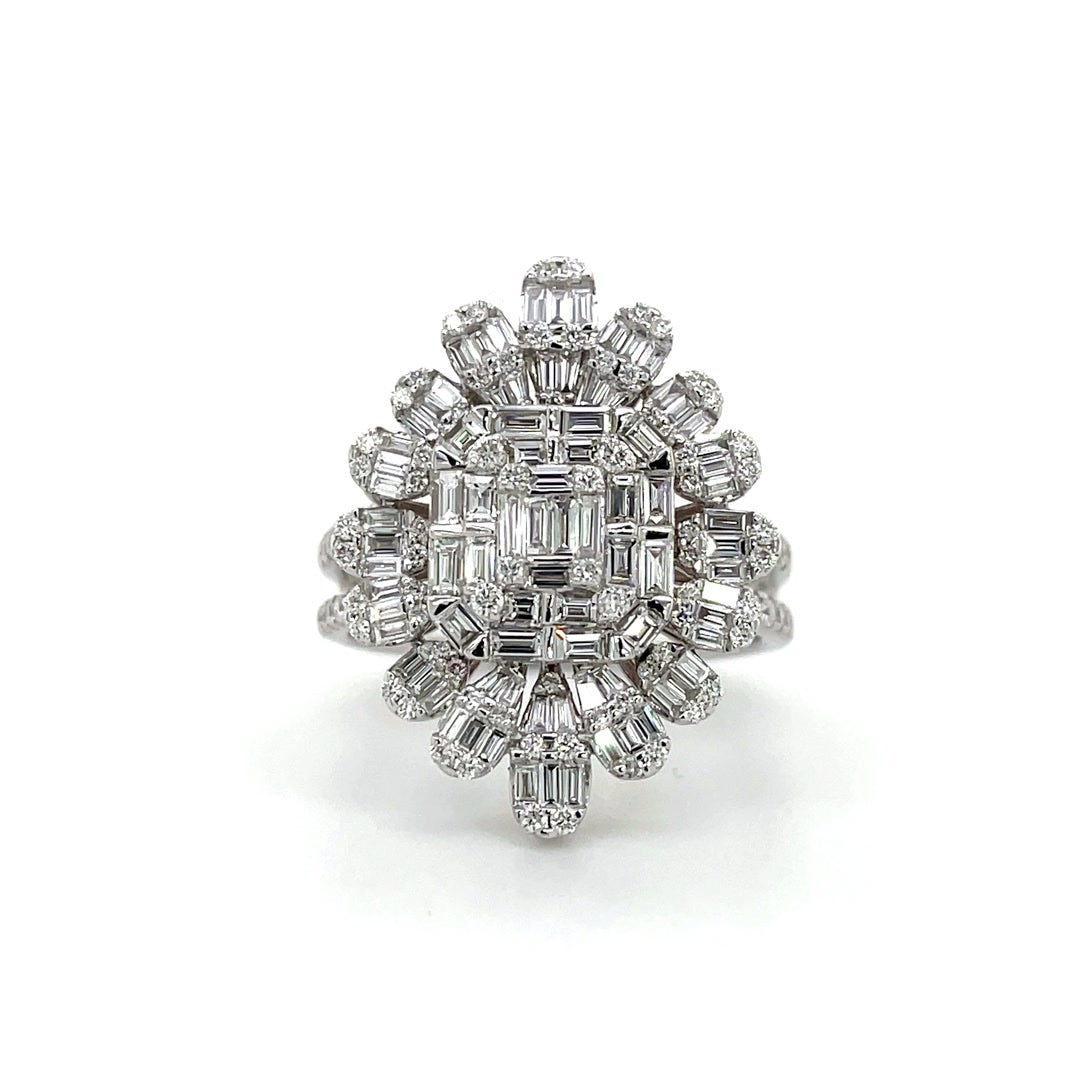 Floral Sunburst Baguette Diamond Ring Diamonds House