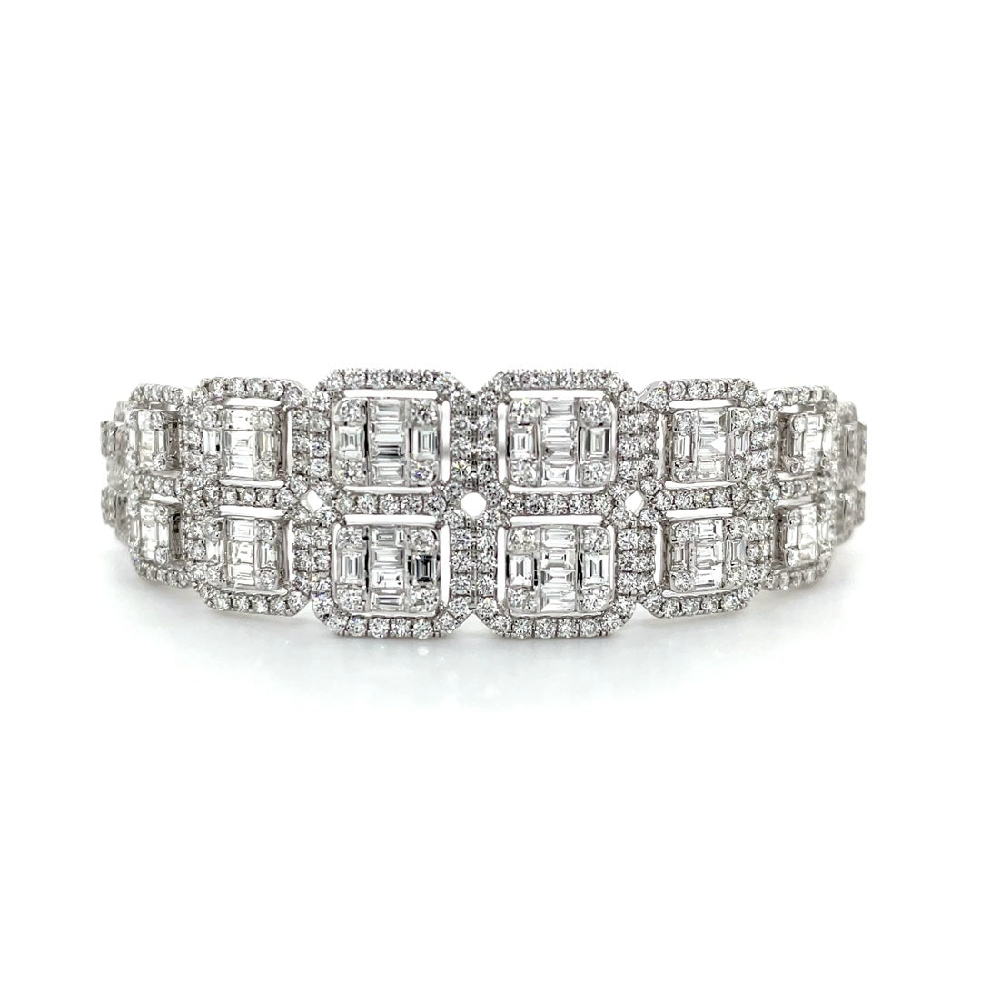 Tow-Row Halo Baguette Square Diamond Bangle Diamonds House