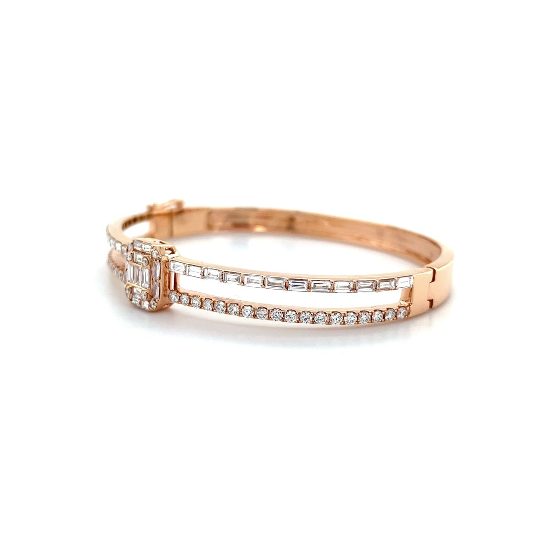 Two-Row Square Halo Baguette Diamond Bangle Diamonds House