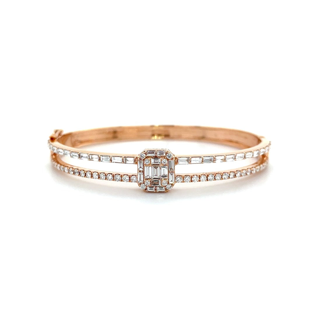 Two-Row Square Halo Baguette Diamond Bangle Diamonds House