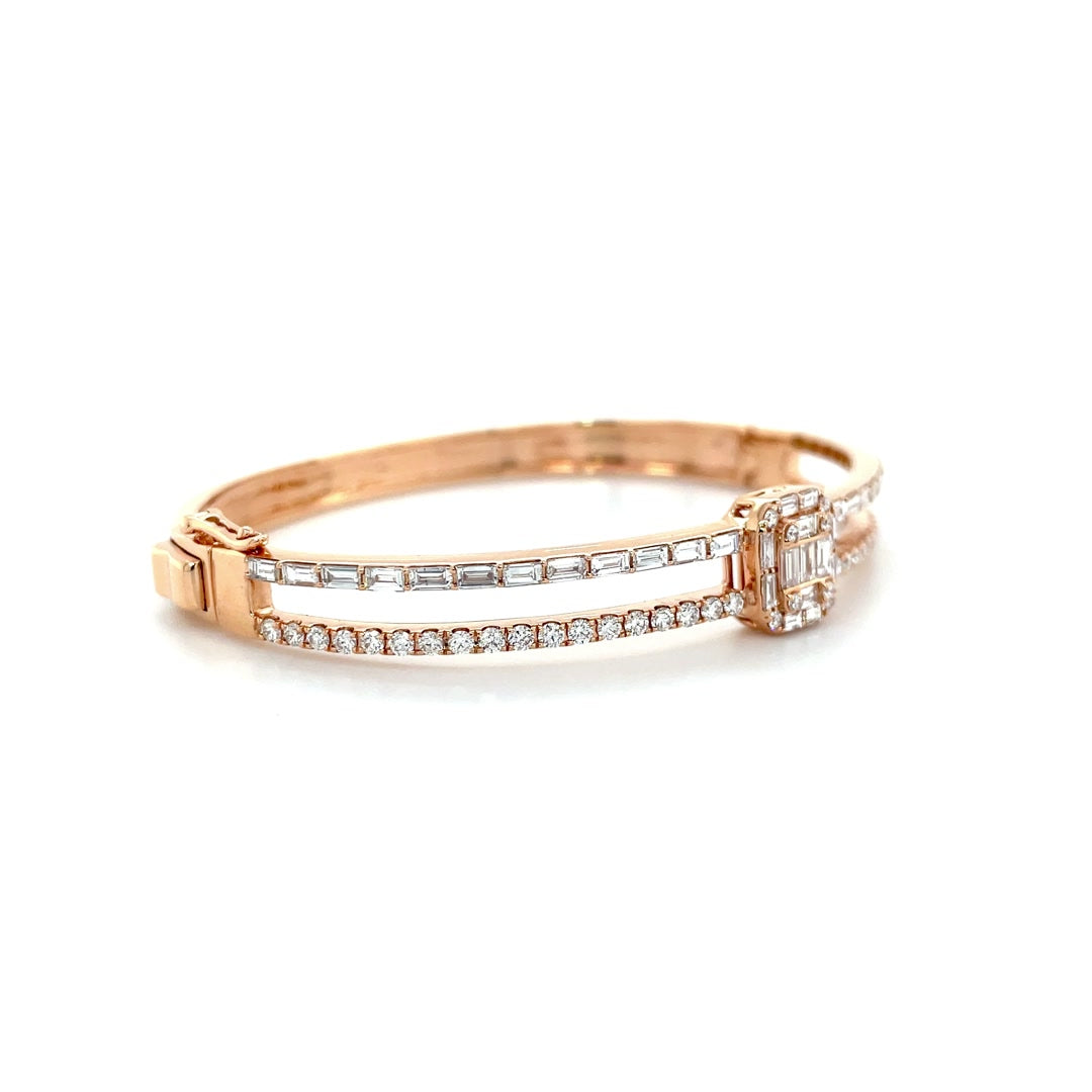 Two-Row Square Halo Baguette Diamond Bangle Diamonds House