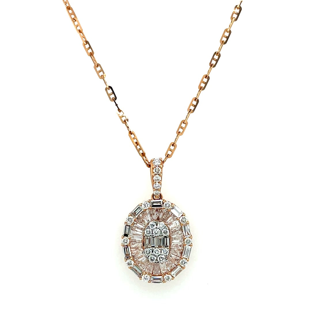 Oval Halo Baguette Diamond Pendant Diamonds House