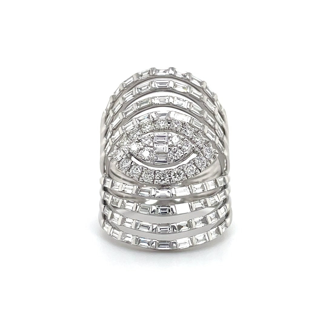 Layered Diamond Cage Ring with Evil Eye Motif Diamonds House