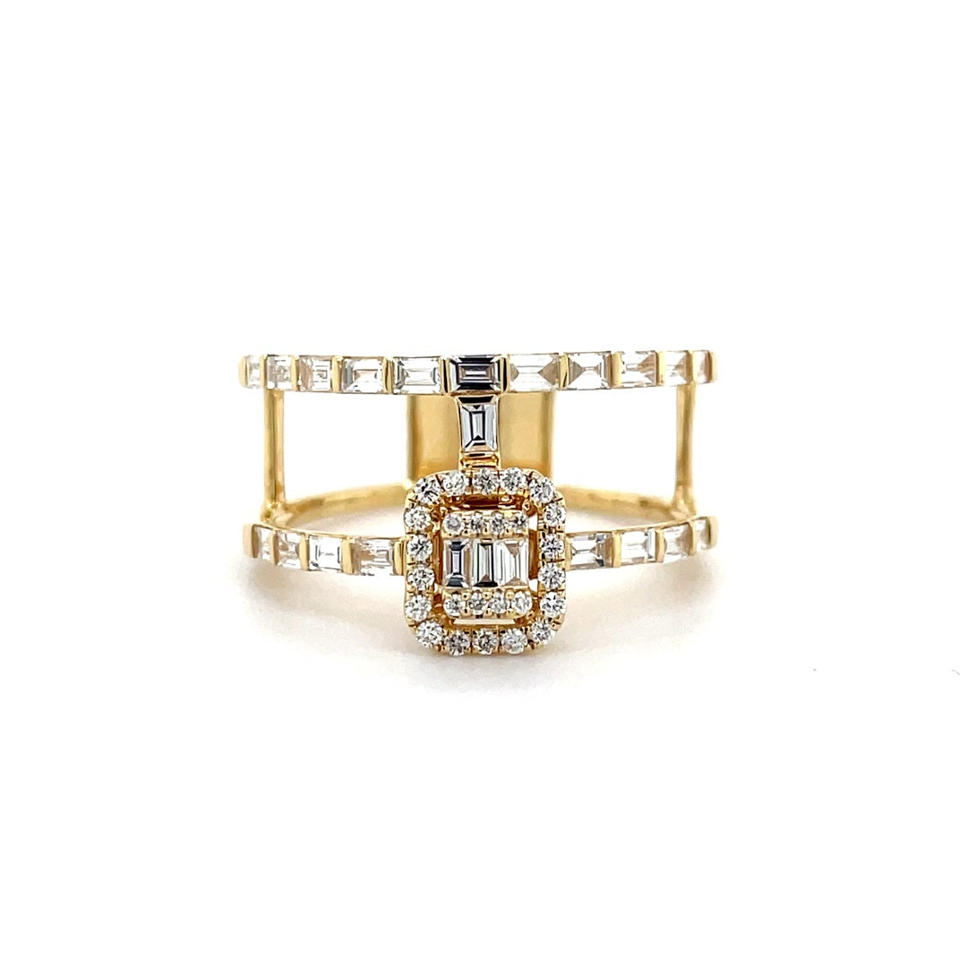 Two-Row Baguette Diamond Cage Ring Diamonds House