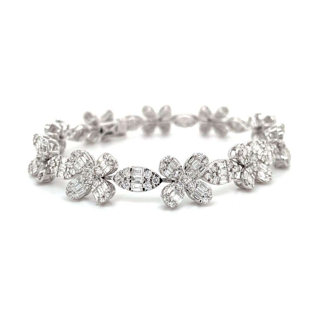 Four-Leaf Flower and Marquise Baguette Diamond Bracelet Diamonds House