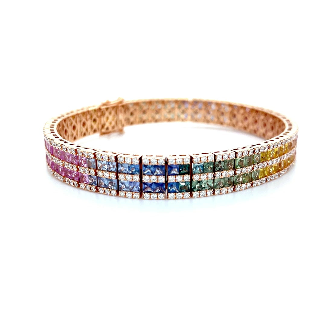 Two-Row Rainbow Sapphire Princess Cut Diamond Tennis Bracelet Diamonds House