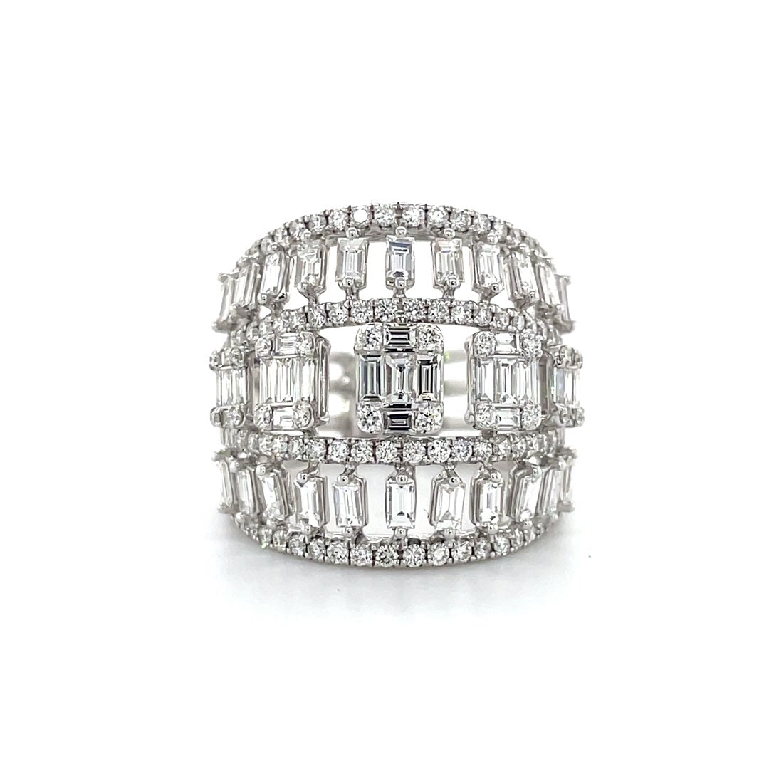 Multi-Row Baguette Cluster Diamond Statement Ring Diamonds House