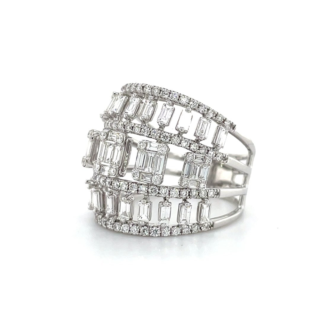 Multi-Row Baguette Cluster Diamond Statement Ring Diamonds House