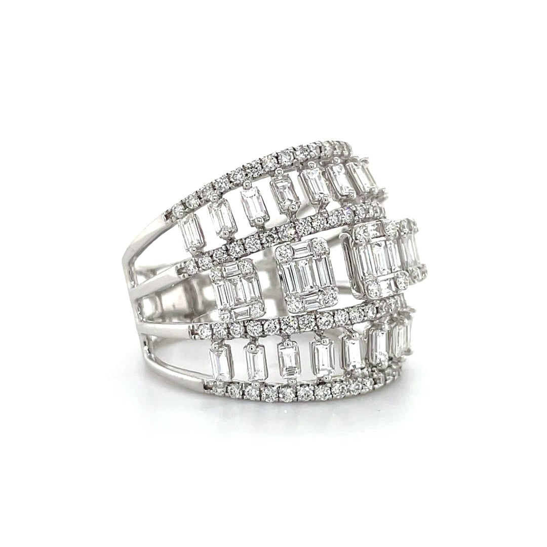 Multi-Row Baguette Cluster Diamond Statement Ring Diamonds House