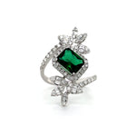 Emerald-Green Gemstone and Diamond Double Flower Ring Diamonds House