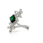 Emerald-Green Gemstone and Diamond Double Flower Ring Diamonds House