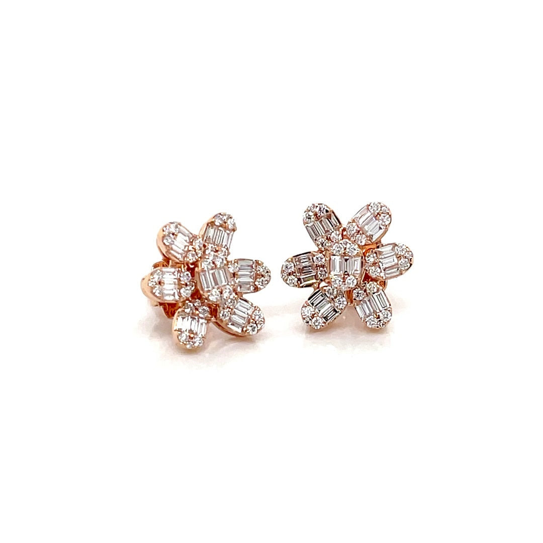 Flower Stud Baguette Diamond Earrings Diamonds House