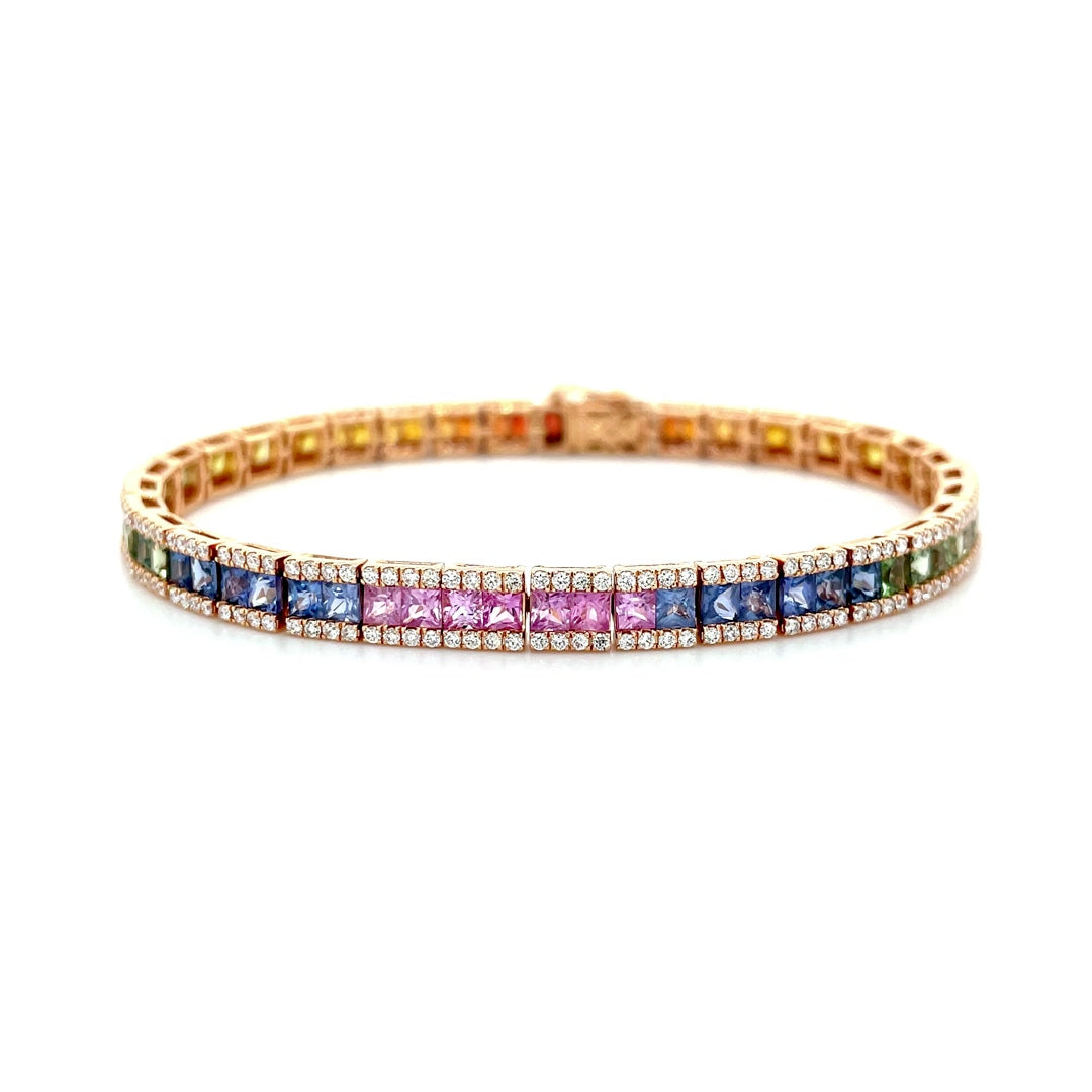 Rainbow Sapphire Princess Cut Diamond Tennis Bracelet Diamonds House