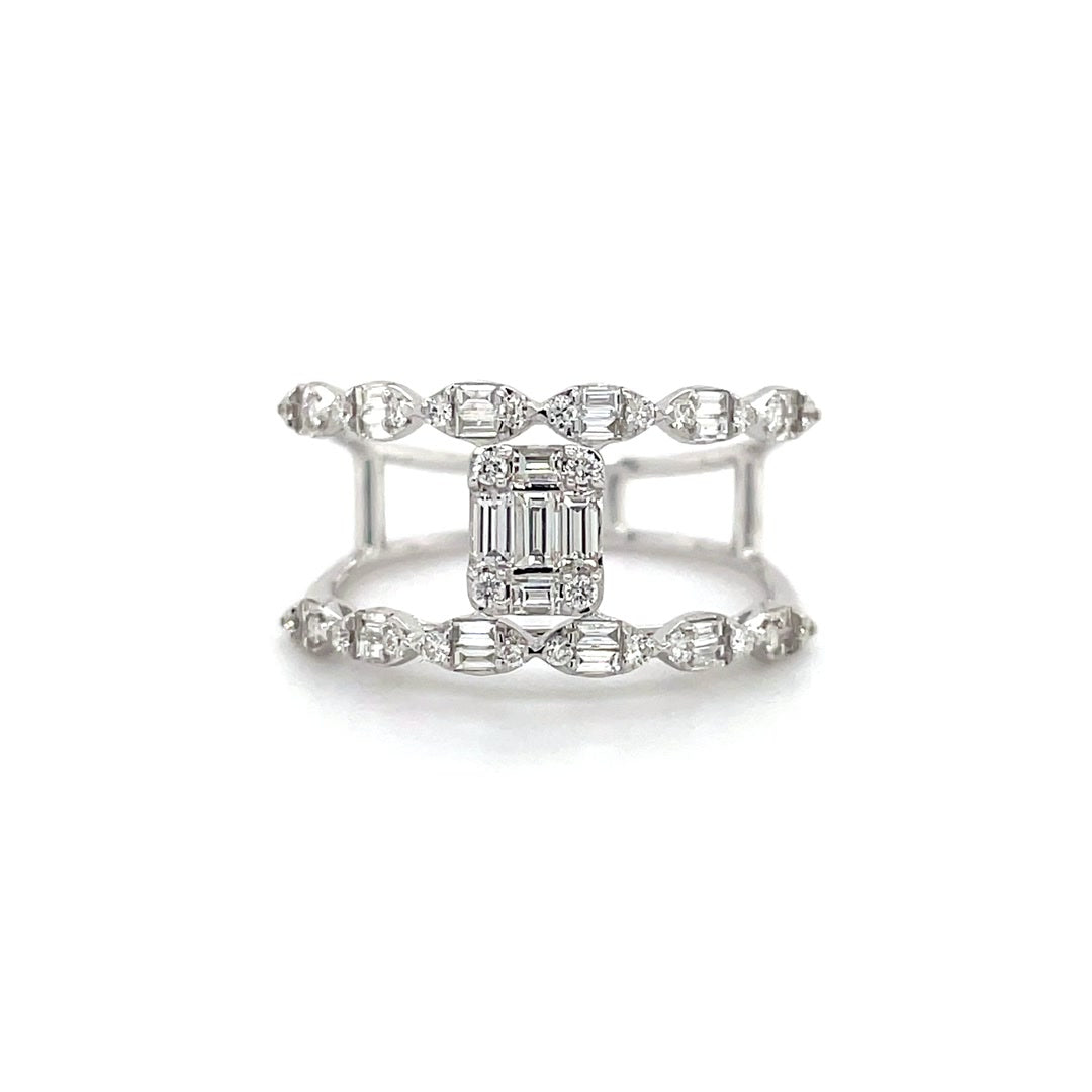 Two-Row Baguette Diamond Open Cage Ring Diamonds House