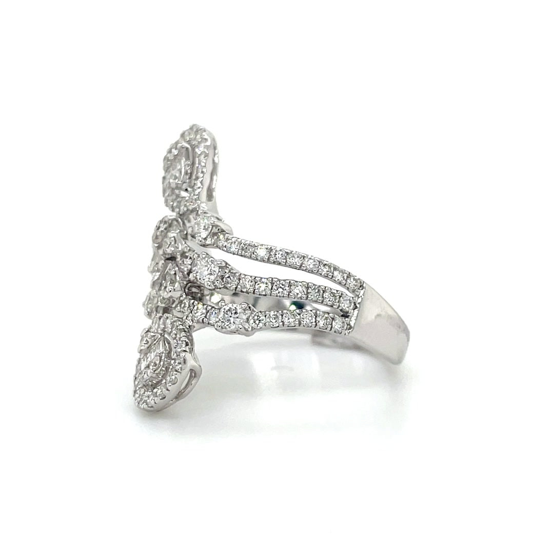 Triple-Row Diamond Floral Petal Ring Diamonds House