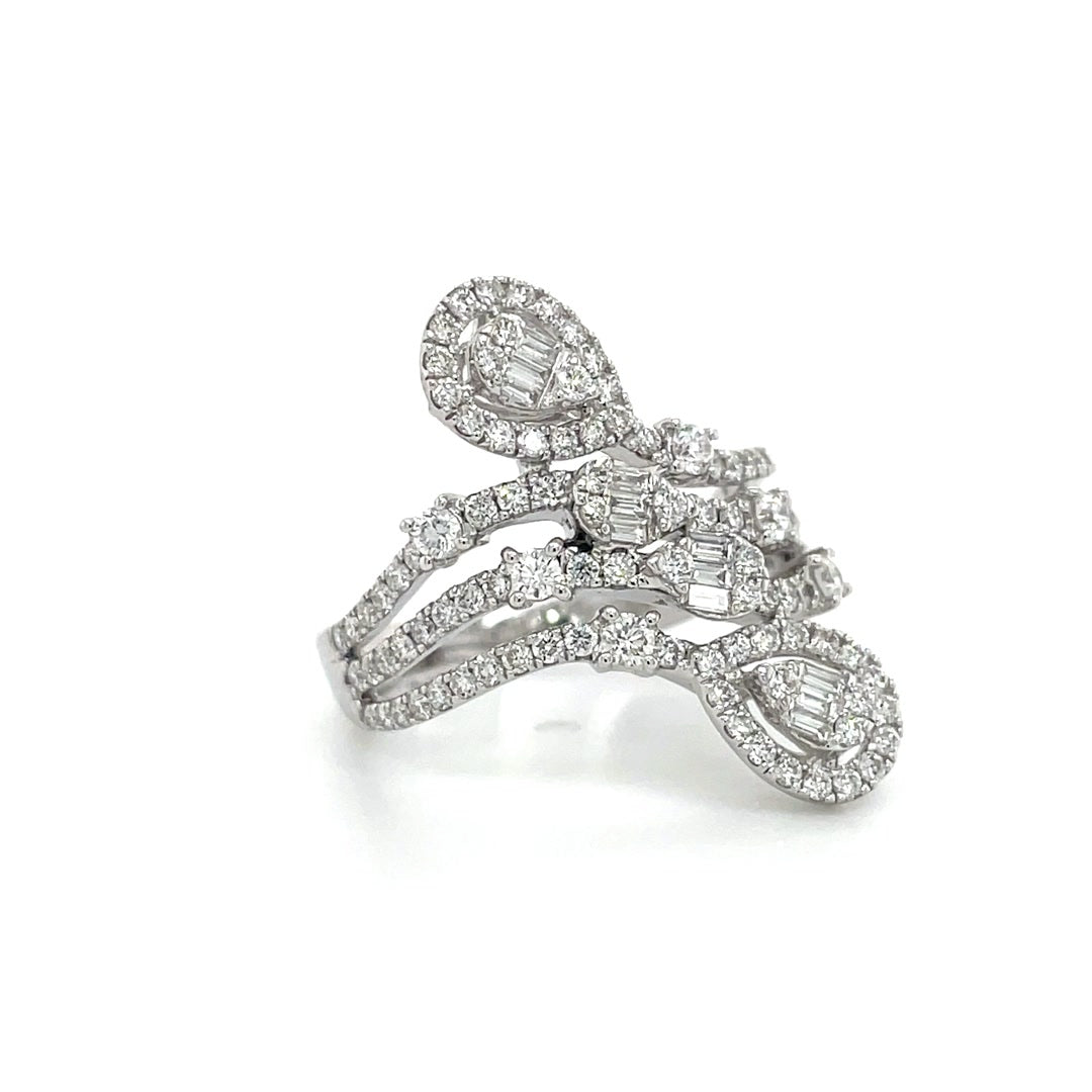 Triple-Row Diamond Floral Petal Ring Diamonds House