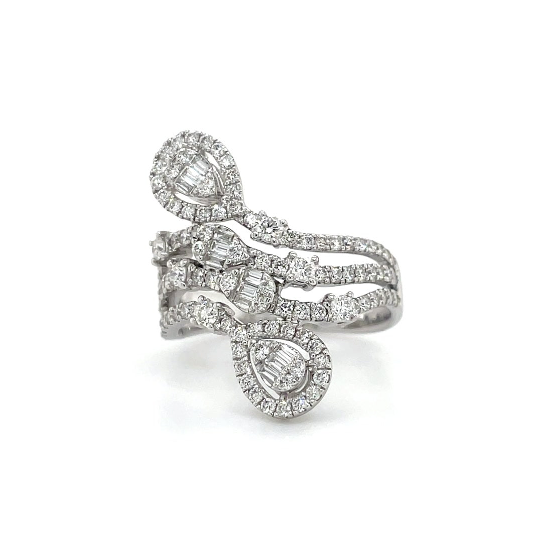 Triple-Row Diamond Floral Petal Ring Diamonds House