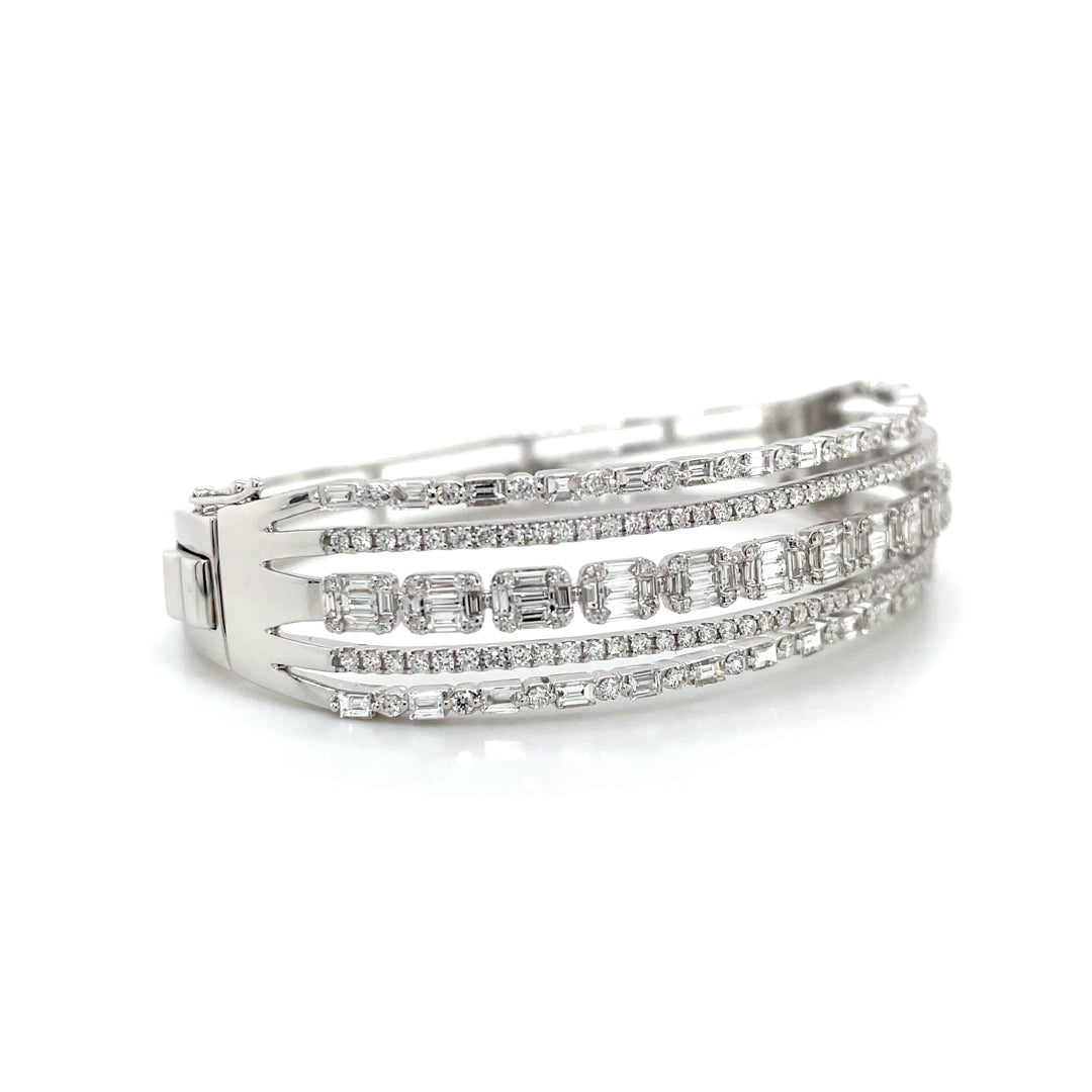 Multi-Row Diamond Bangle with Baguettes Diamonds House