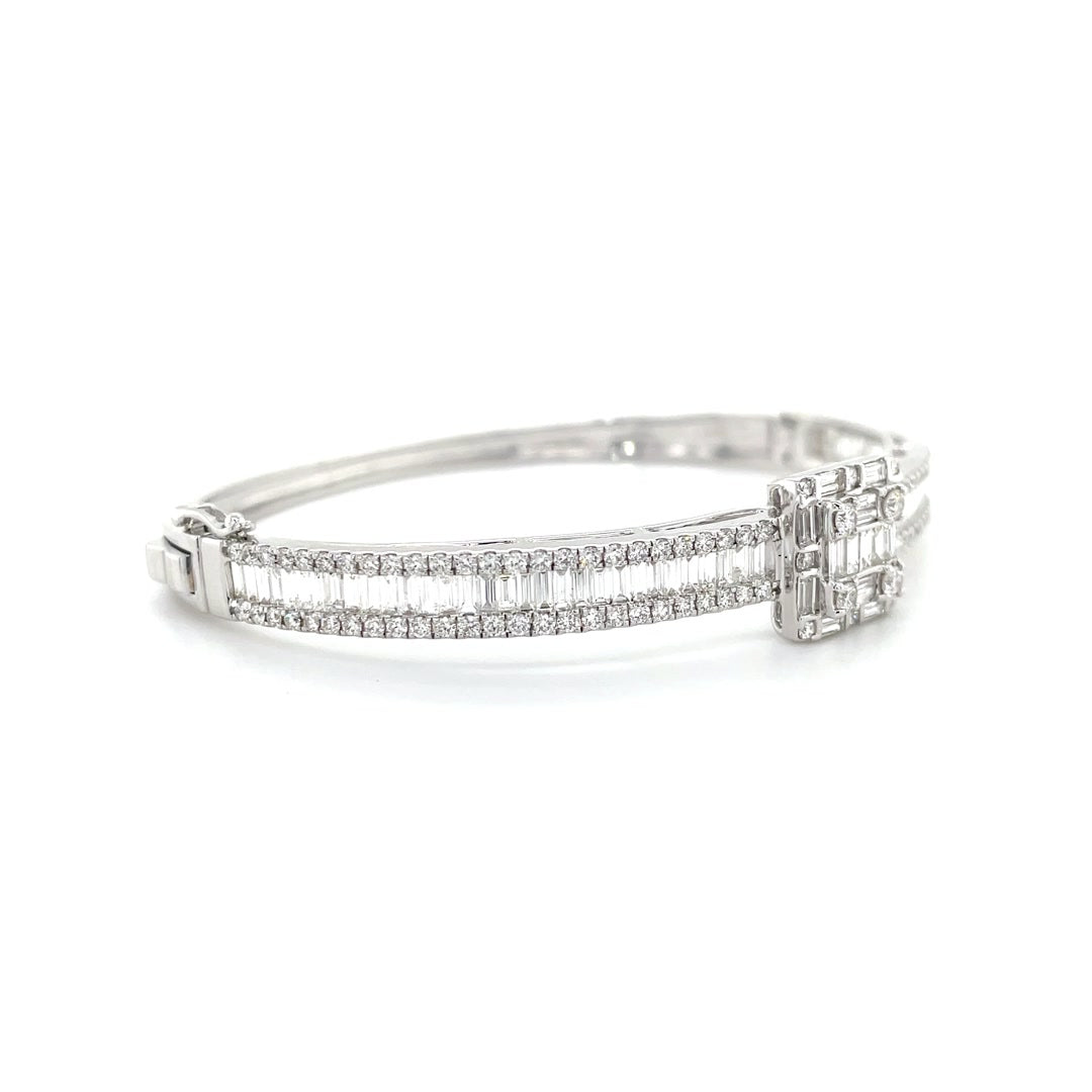 Two-Row Diamond Bangle with Centered Baguette Diamonds House