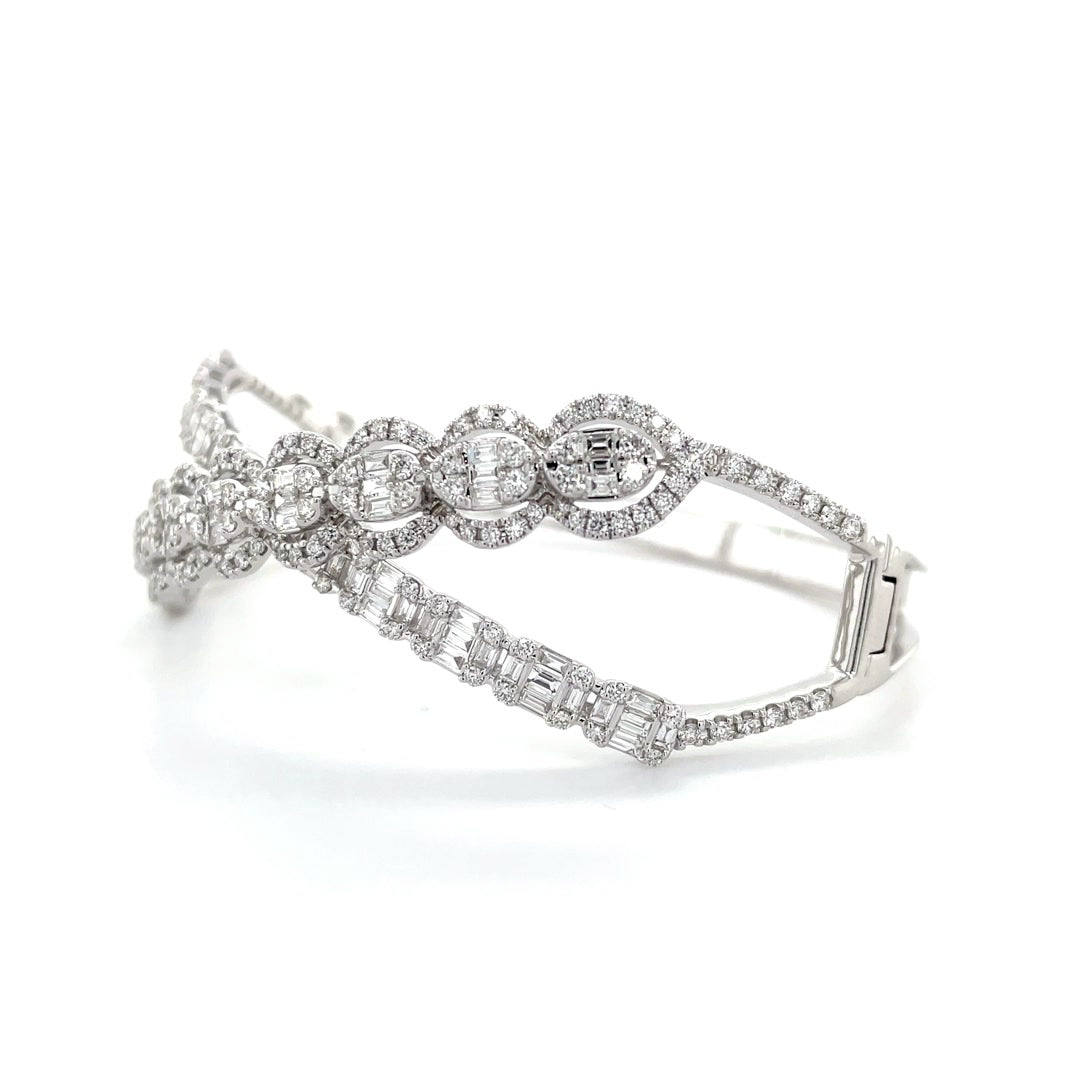 Round and Baguette Diamonds Crossover Bangle Diamonds House