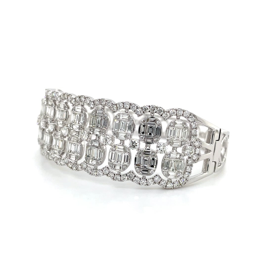 Elegant Multi-Row Diamond Bangle with Oval Clusters Diamonds House