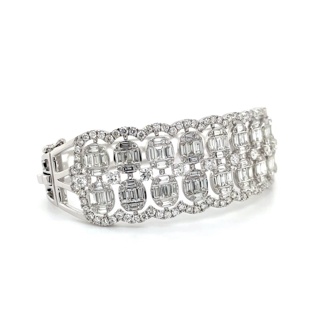 Elegant Multi-Row Diamond Bangle with Oval Clusters Diamonds House