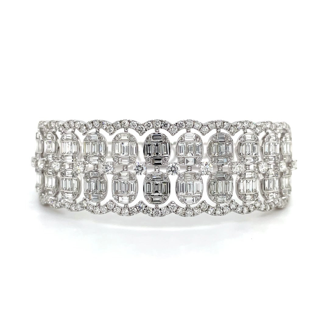 Elegant Multi-Row Diamond Bangle with Oval Clusters Diamonds House