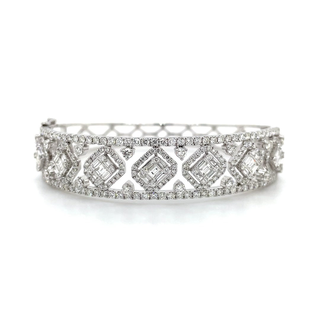 Crown Diamond Bangle with Centered Baguette Clusters Diamonds House