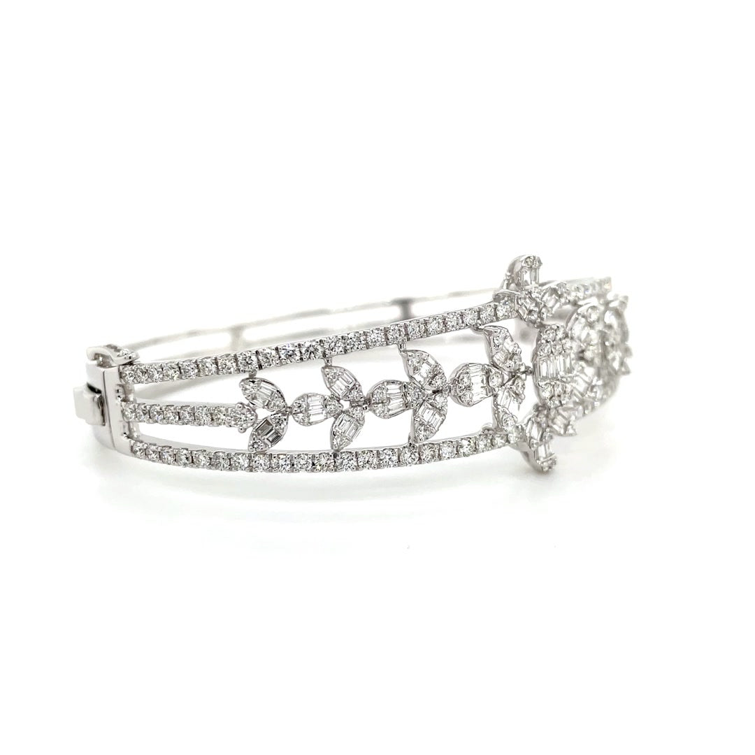 Ornate Diamond Bangle with Floral and Baguette Oval Centerpiece Diamonds House