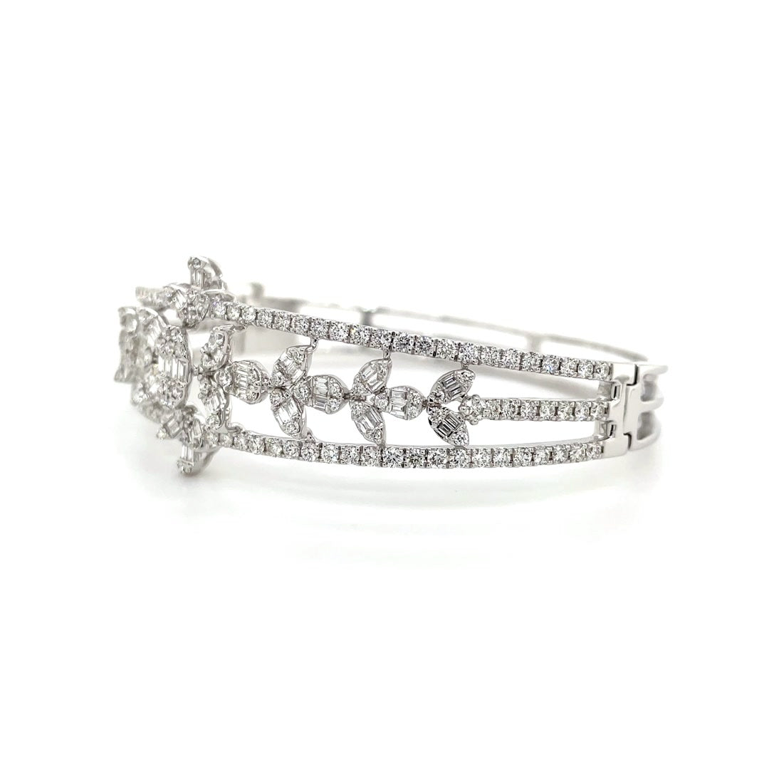 Ornate Diamond Bangle with Floral and Baguette Oval Centerpiece Diamonds House