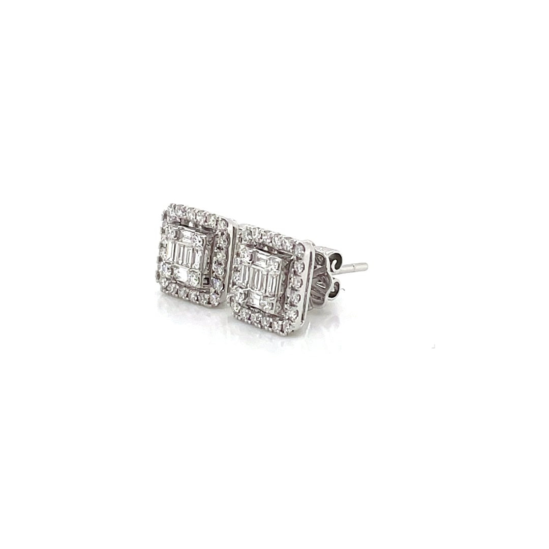 Square Diamond Stud Earrings with Halo Diamonds House