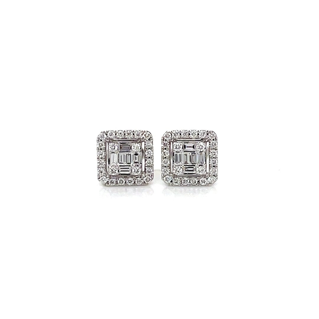 Square Diamond Stud Earrings with Halo Diamonds House