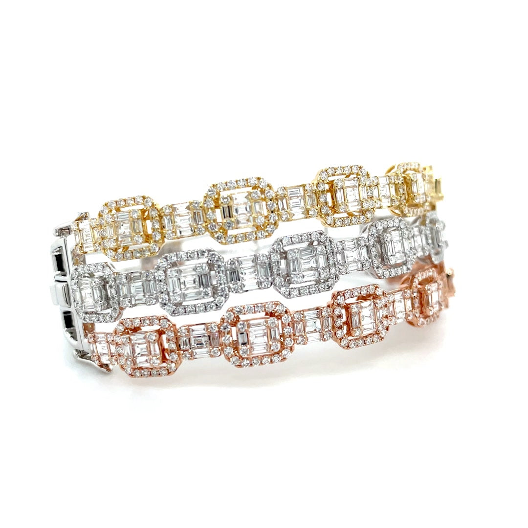 Tri-Color Regal Square Diamond Link Bracelets Diamonds House