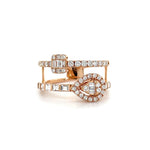 Two-Line Diamond Teardrop and Square Cage Ring in Rose Gold Diamonds House