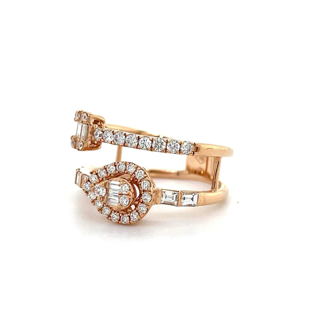 Two-Line Diamond Teardrop and Square Cage Ring in Rose Gold Diamonds House