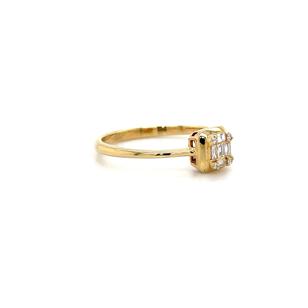 Bezel-Set Square Baguette Diamond Ring in Yellow Gold Diamonds House