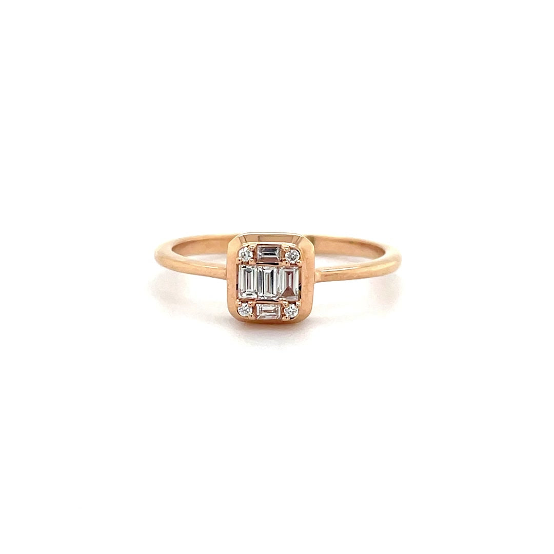 Bezel-Set Square Baguette Diamond Ring in Rose Gold Diamonds House