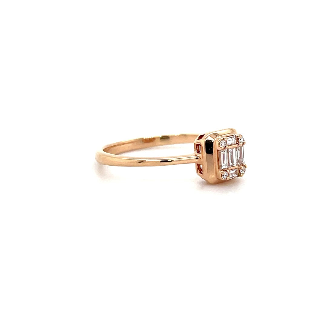 Bezel-Set Square Baguette Diamond Ring in Rose Gold Diamonds House