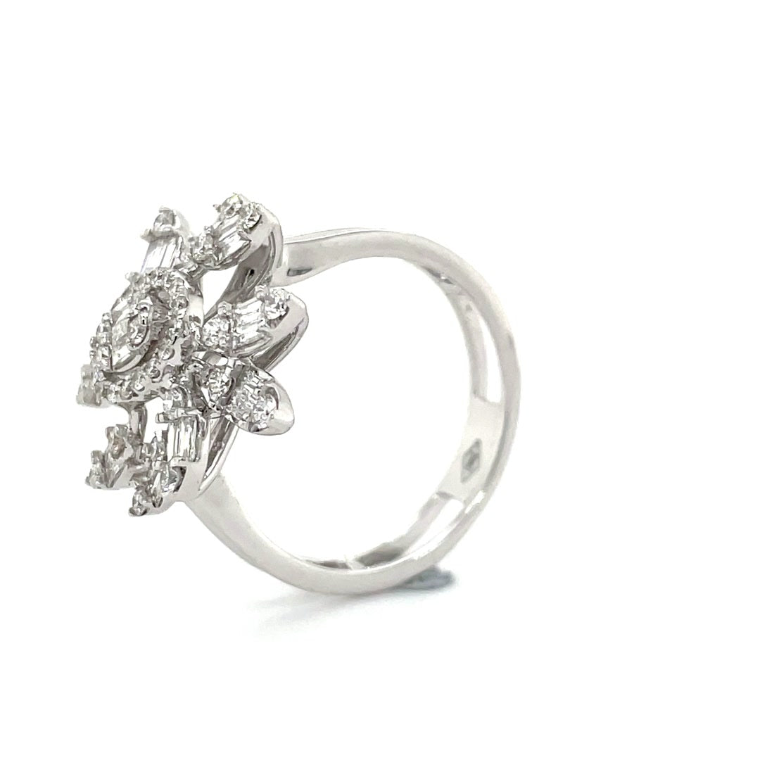 Round Diamond Baguette Halo Floral Burst Ring Diamonds House