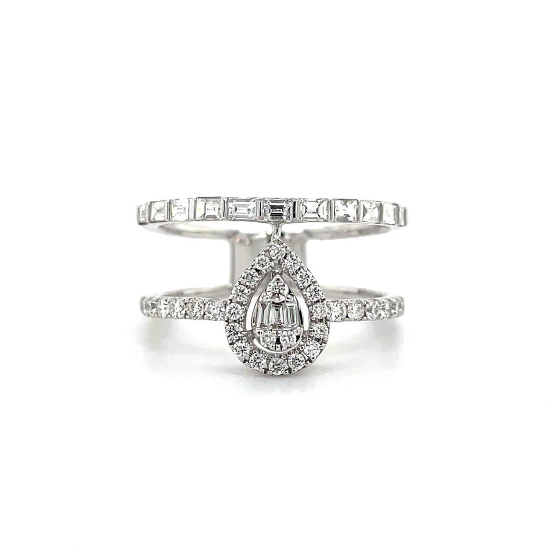 Double Band Pear-Shaped Diamond Halo Ring Diamonds House