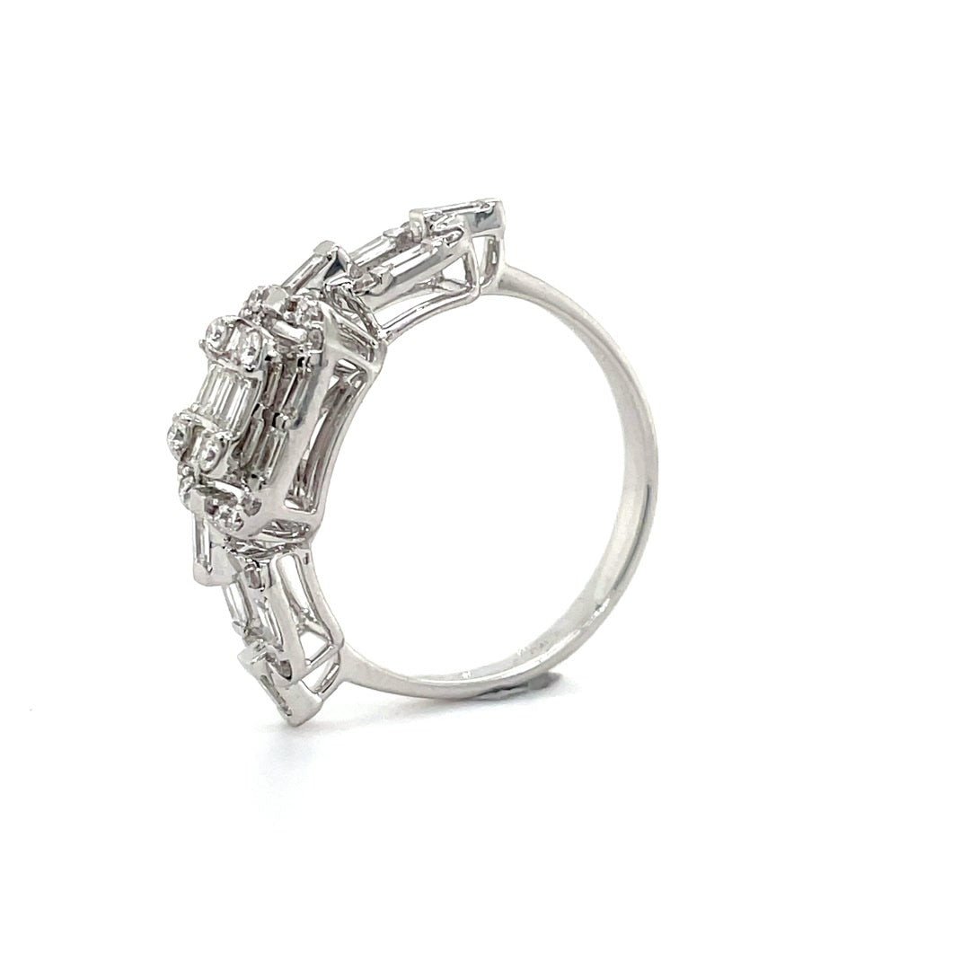 Square Diamond Ring with Baguette Link Band Diamonds House