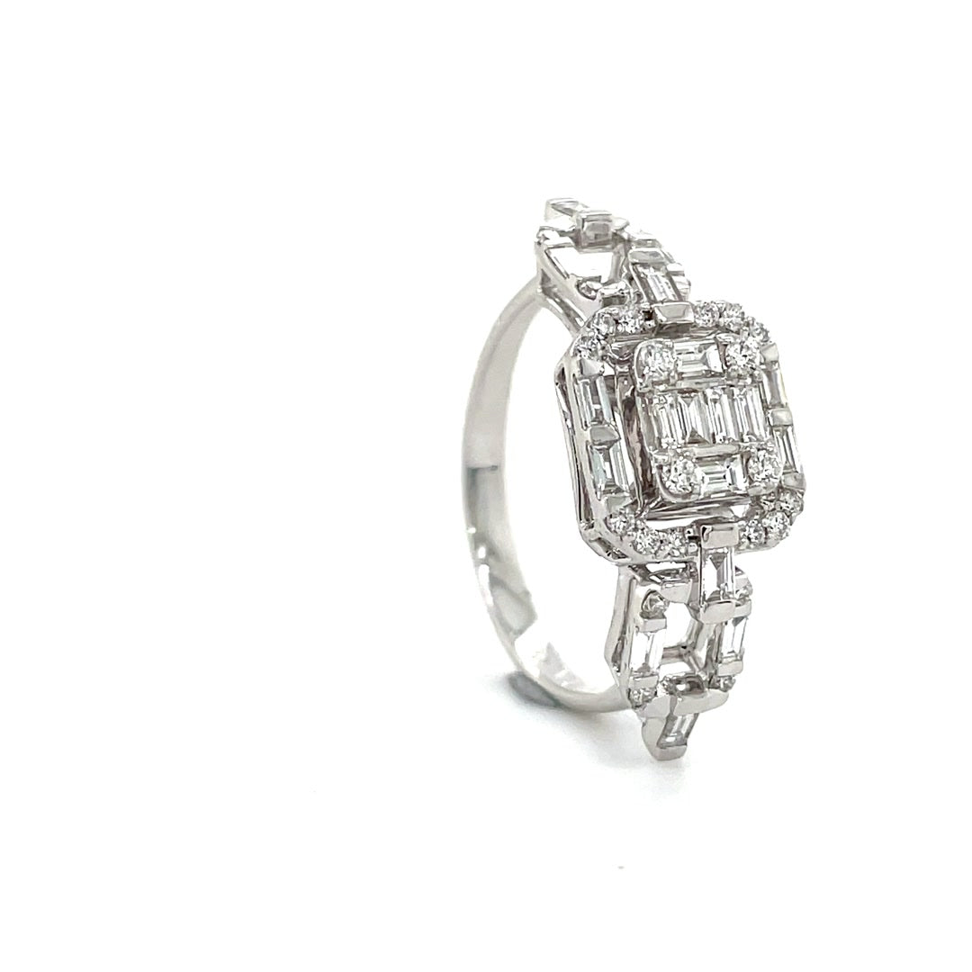 Square Diamond Ring with Baguette Link Band Diamonds House