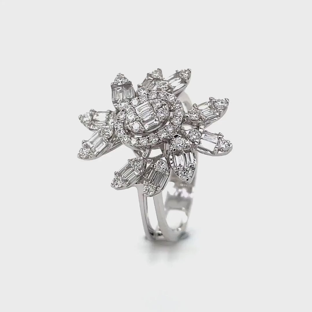 Round Diamond Baguette Halo Floral Burst Ring Diamonds House