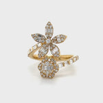 Floral Diamond Bypass Ring with Baguette and Round Cut Flowers Diamonds House