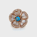 Mother of Pearl Flower Ring with Turquoise Center and Diamond Accents Diamonds House