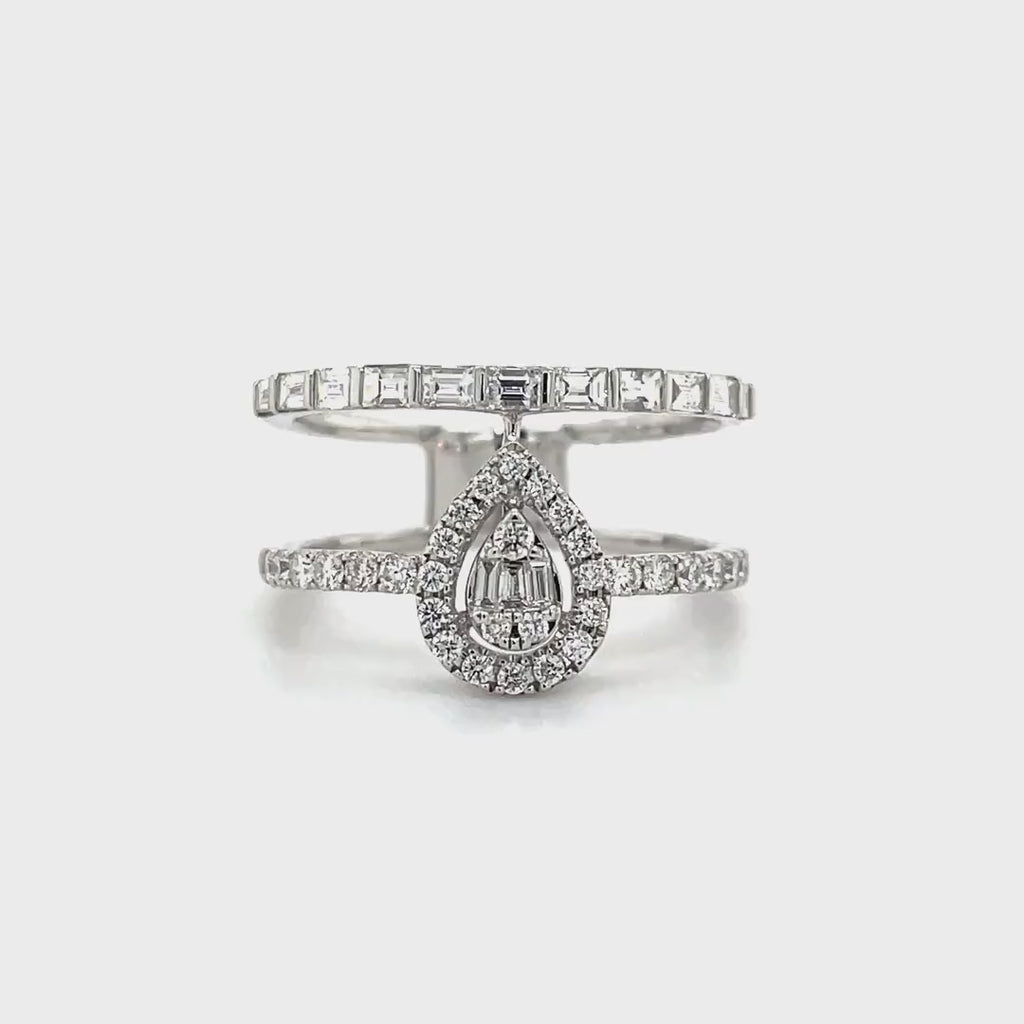 Double Band Pear-Shaped Diamond Halo Ring Diamonds House