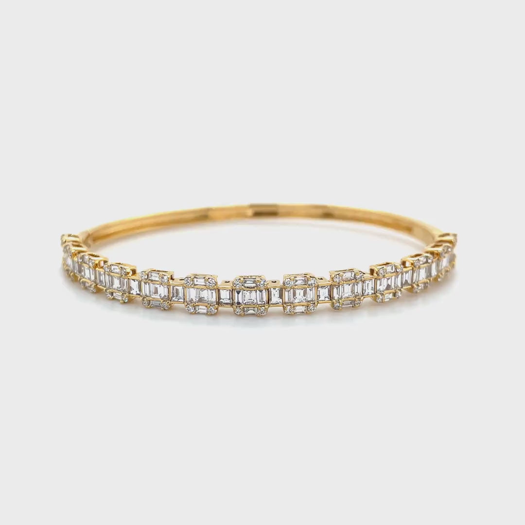 Square Baguette Diamond Clusters Bangle in Yellow Gold Diamonds House