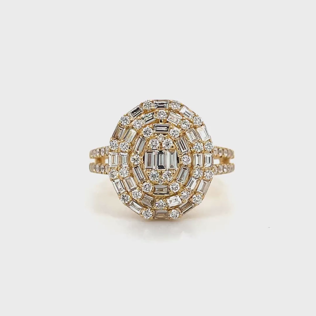 Oval Baguette Diamond Cluster Ring in Yellow gold Diamonds House