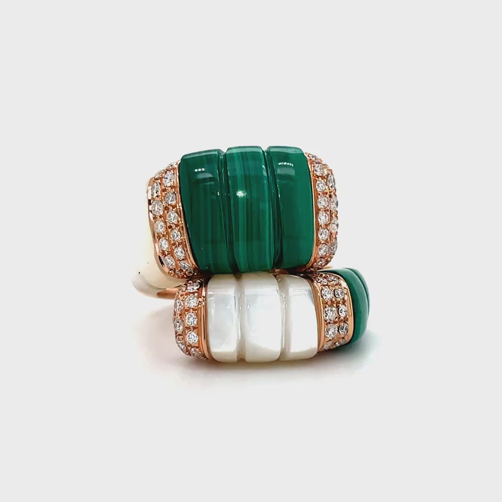 Double Band Malachite and Mother of Pearl Dome Diamond Ring Diamonds House