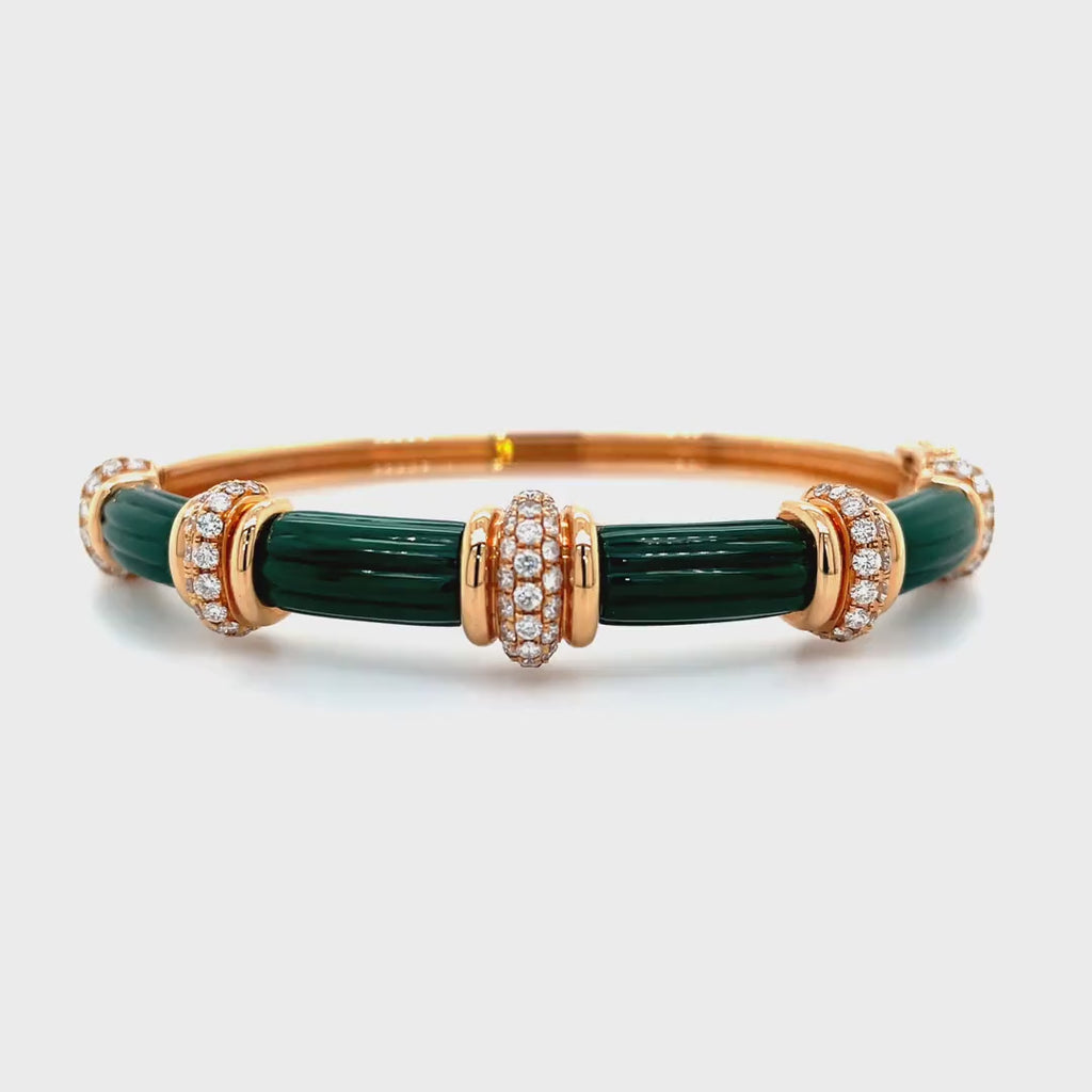 Sculpted Malachite with Pavé Diamond Bands Bangle Diamonds House